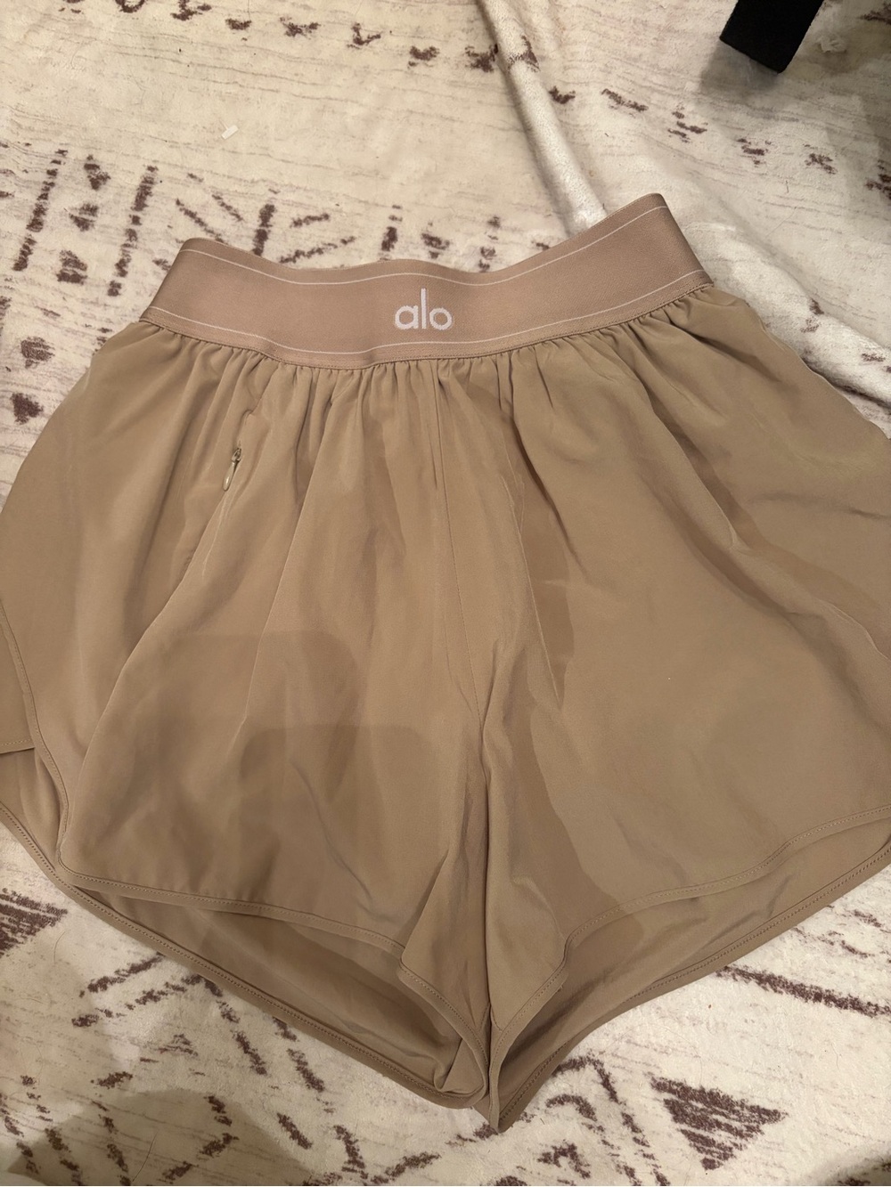 ALO Yoga High-Waist Flow Athletic Shorts in Taupe